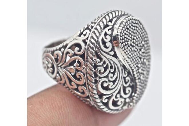Ying Yang Detailed And Heavy Dome Ring, Filigree Accent Large Handmade Dome Ring