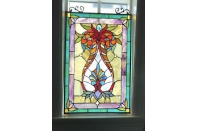 24.5” x 17.5" Tiffany style stained glass victorian hang window panel Suncatcher