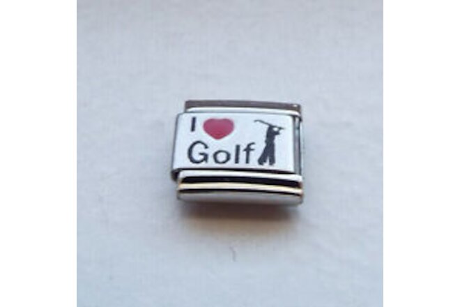 I red heart golf golfer laser 9mm stainless steel Italian charm bracelet link
