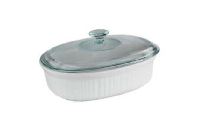 French White 2.5 Quart Oval Baking Dish with Glass Lid