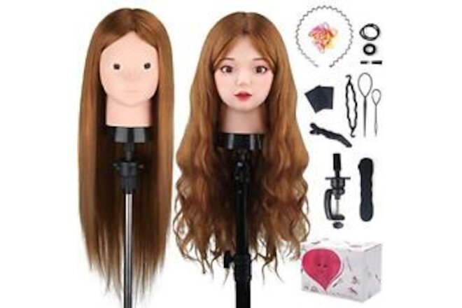 Mannequin Head with 80% Real Human Hair, Manikin Doll Head for Light Brown
