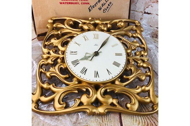 vtg robershaw lux clock gold filigree hollywood regency wall clock new old stock