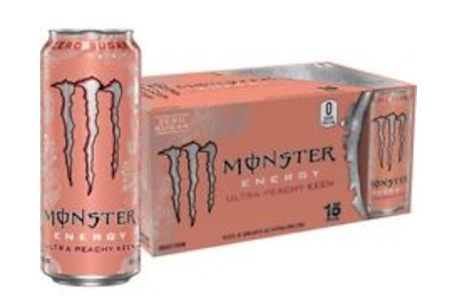 Monster Energy Ultra Peachy Keen, Sugar Free Energy Drink, 16 Oz (Pack of 15)