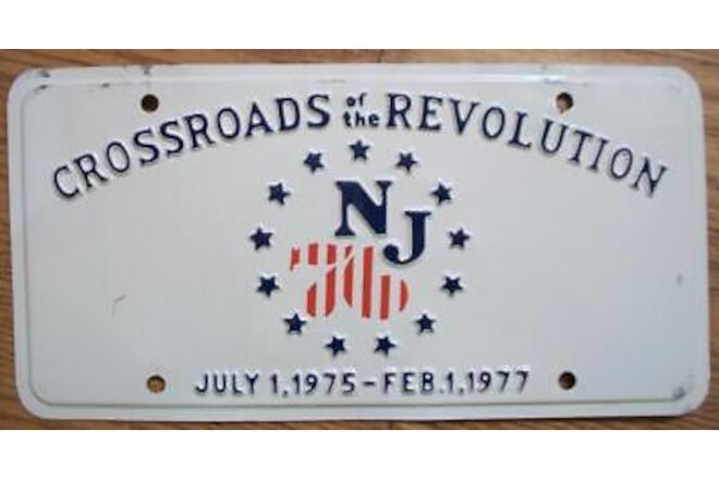 SINGLE NEW JERSEY " CROSSROADS of the REVOLUTION " BOOSTER LICENSE PLATE 1975-77