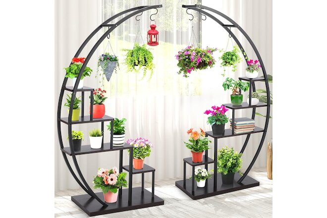 5 Tier Tall Metal Indoor Plant Stand with Hanging Loop Ladder Plant Shelf Holder