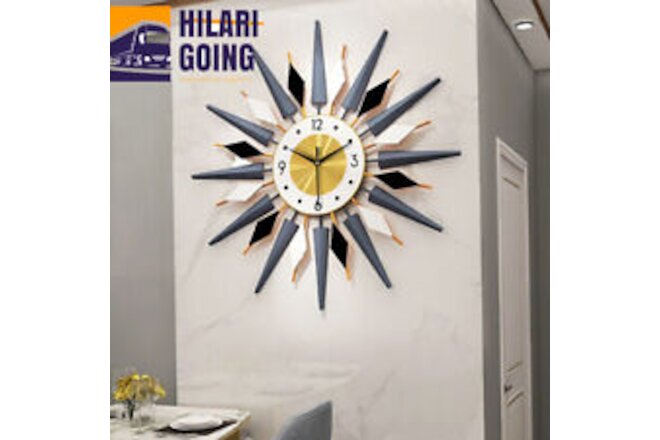 Large Starburst Metal Wall Clock Mid Century Modern Europe Style Decor 60x60cm