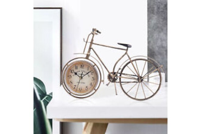Vintage Bicycle Table Clock Bronze Bike Metal Desk Clock Creative Decor Gift US
