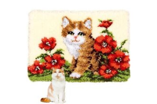 Latch Hook Kit Rug Latch Hook Kits Cat with Pre-Printed Pattern for Adults an...