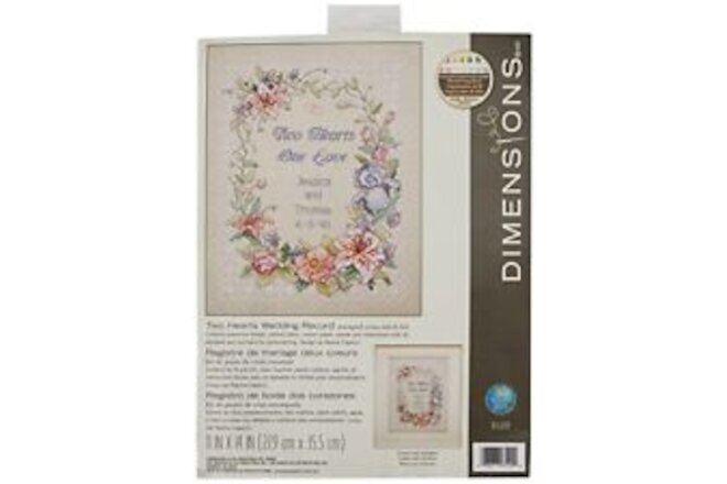 Dimensions Two Hearts One Love Wedding Record Stamped Cross Stitch Kit 11'' W...