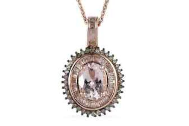 925 Silver Natural Pink Morganite White Diamond Pendant Necklace Size 20" Ct 1.5