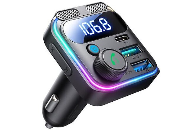 Bluetooth 5.3FM Transmitter Car Adapter Stronger Dual Mic & HiFi Deep Bass Sound