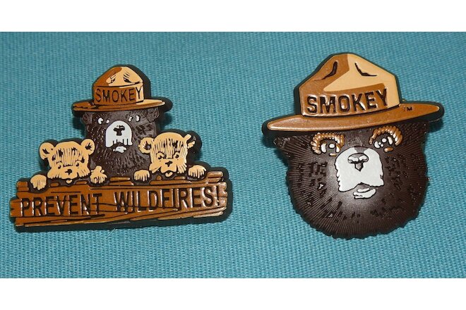 NOS = LOT OF 2 = Smokey The Bear & cubs  = Prevent Wildfires Pin Button