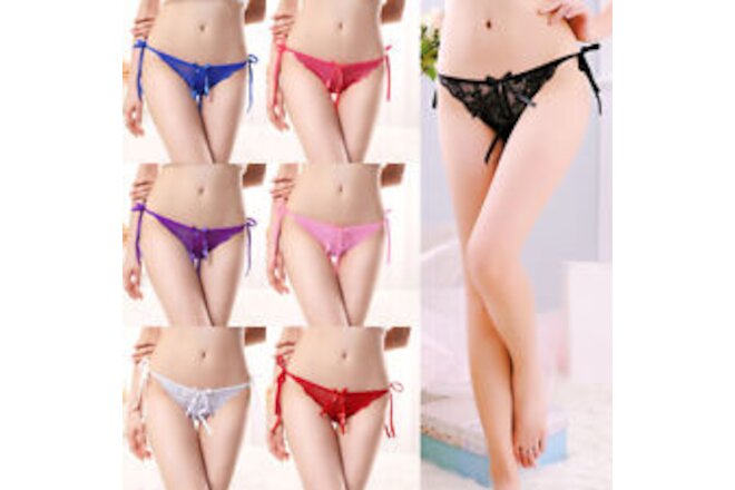 Sexy Women Lace Crotchles Thong G-string Pearl Panties Lingerie Underwear T-back