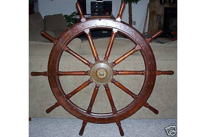 U.S. NAVY Antique Wood Ship Wheel 54"