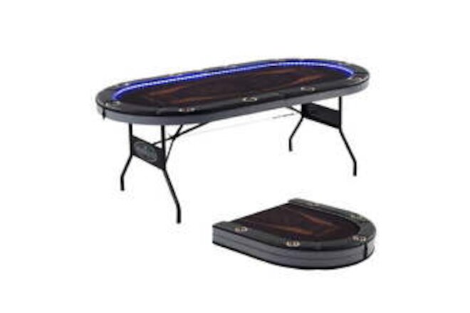 Barrington 10-Player Poker Table with In-laid LED Lights, Brown and Black