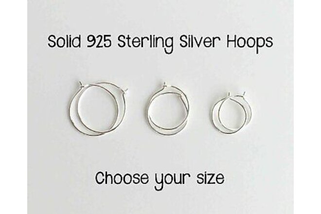 Solid 925 Sterling Silver Hoop Earrings. Handcrafted Handmade Sleeper Huggies