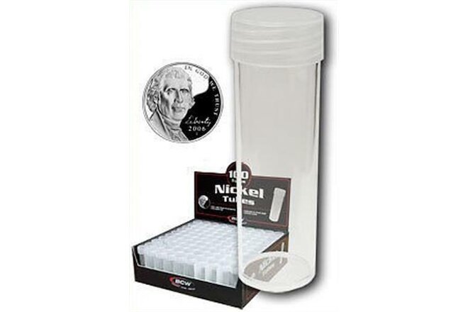 10 New BCW Round Clear Plastic Nickel Coin Storage Tubes with Screw On Caps