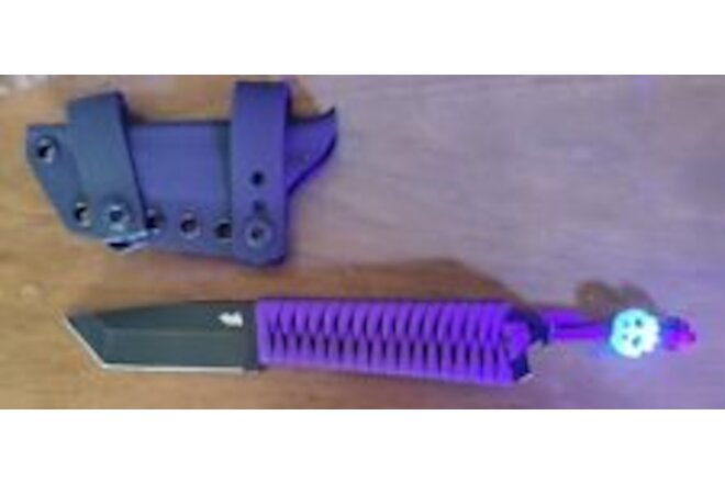 Playge Dead Rat Tanto W/STS Skall Glow Bead, Sheath & Purple Paracord Handle