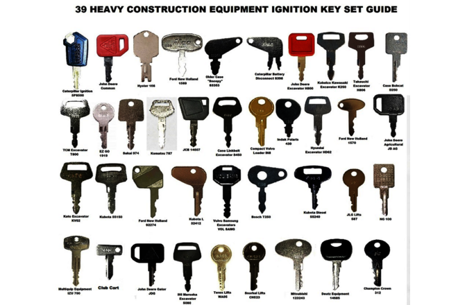 39 Heavy Construction Equipment Ignition Key Set fits Cat Case Deere Komatsu JCB