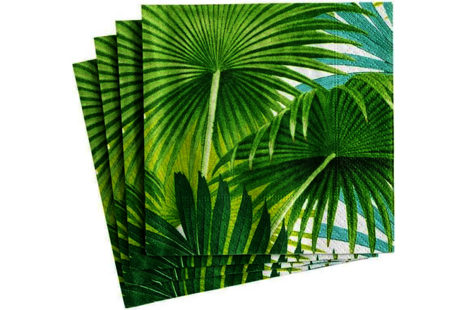 Palm Fronds Paper Cocktail Napkins in White - Two Packs of 20
