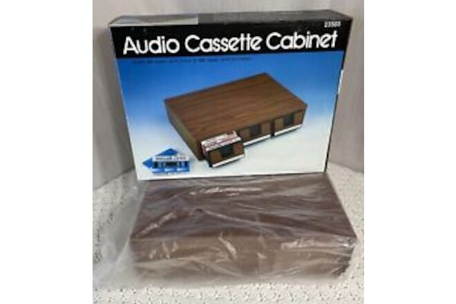 NOS Vintage 3 Drawer 42 Audio Cassette Tape Storage Holder Case Faux Wood Grain