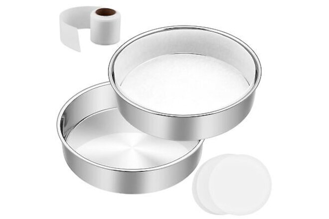 9½ Inch Cake Pan Set of 2, Stainless Steel Round Layer Cake Baking Pans with ...