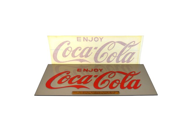 Vintage "ENJOY COCA-COLA" WINDOW DECAL New-Old-Stock RED VINYL STICKER 28x9 NOS!