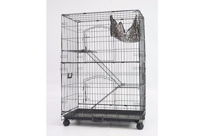 30" New Homey Pet Folding Wire Cat Ferret Chinchilla Cage Crate w Tray &Hammock