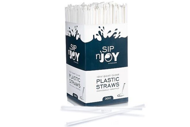 Crystalware Plastic Giant (Jumbo) Straws Individually Wrapped 10-1/4", 300 pe...