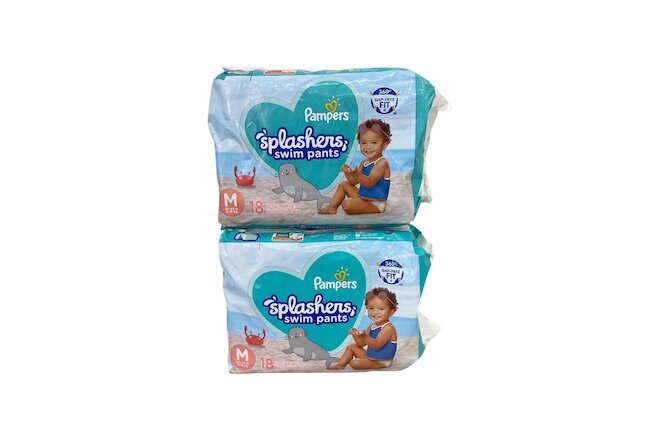 Pampers Splashers Swim Diapers Pants Medium (20-33 lbs) 2 Packs of 18 NEW