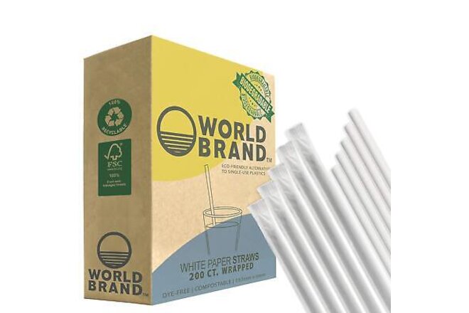 PREMIUM Paper Straws|Made from Kraft|Dye-Free Biodegradable … (White Wrapped)