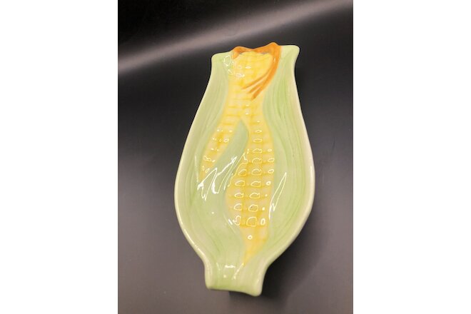 Ceramic Corn Shaped Spoon Rest Holder Ear of Corn Serving Dishes 8.5”x3.75”
