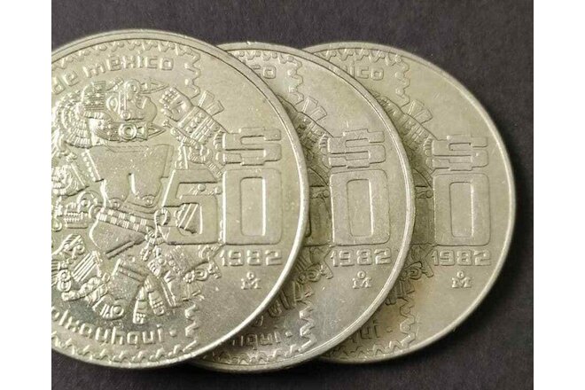 Mexico 1982  Coins $50 pesos COYOLXAUHQUI (VARIANTE Y ERROR) QTY:3