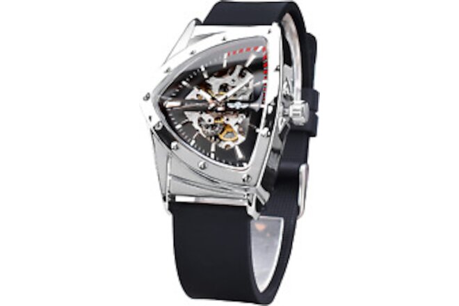 Skeleton Watches for Men, Automatic Mechanical Watch with Triangle Dial, Luminou