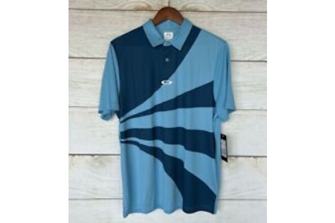 Oakley Golf Polo Shirt Mens Medium (45" Chest) Blue Stretch Geo Swing Polo New