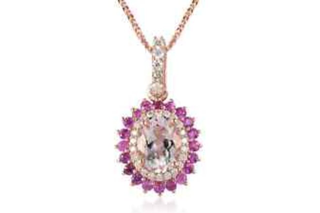 925 Silver Natural Pink Morganite Moissanite Pendant Necklace Size 20" Ct 1.7