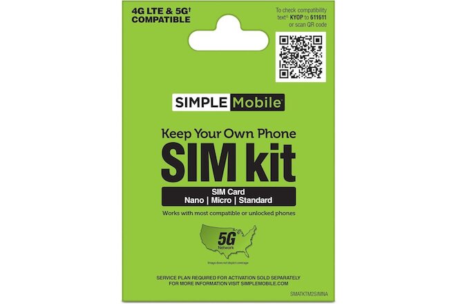 Simple Mobile Keep Your Own Phone Prepaid SIM Kit | 3-in-1 CDMA Sim White
