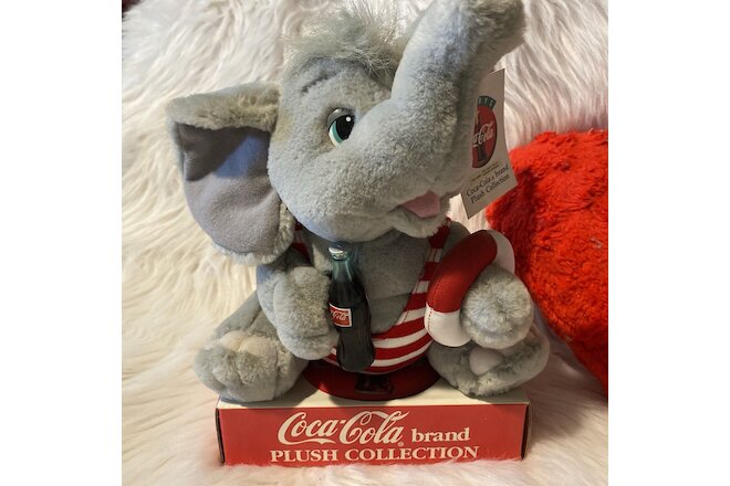 Vintage Coca-Cola Plush Collection Grey Stuffed Elephant 1993 Summer Swim