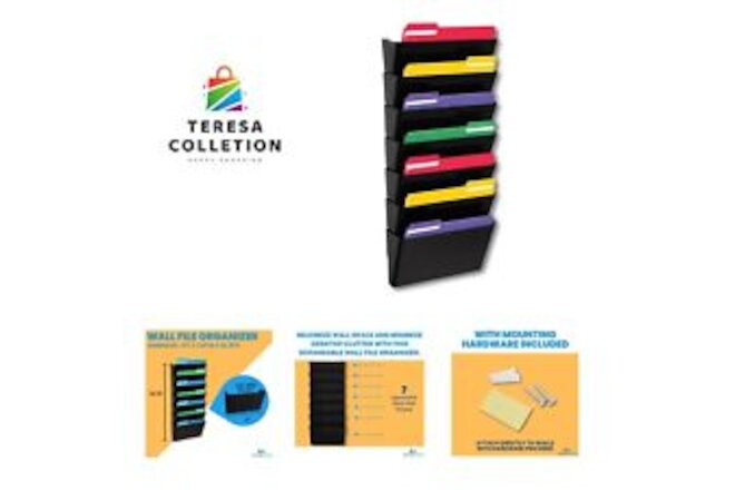 Wall File Organizer, Expandable Wall Pockets, Letter-Sized,"7 Pocket, Black"