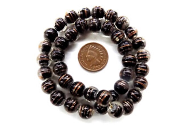 50 Venetian Style Lamp Black Goldstone African Trade Beads    # L1540  READ