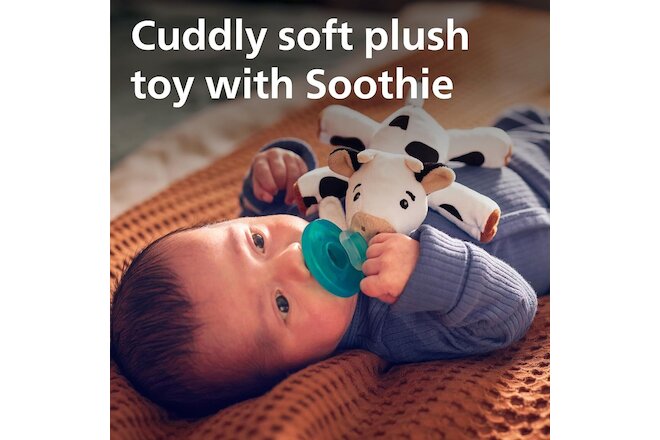 Soothie Snuggle Pacifier Holder with Detachable Pacifier, 0m+, Cow