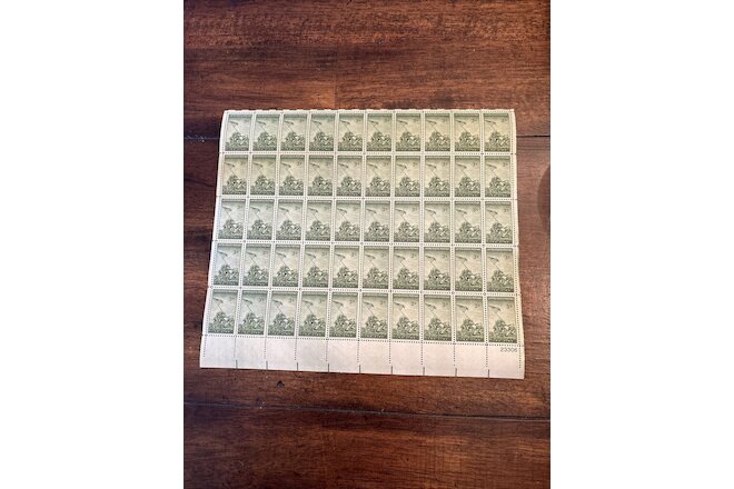 IWO JIMA 1945 Full Mint Never Hinged Sheet 50 Postage Stamps Rare Vtg Green MNH