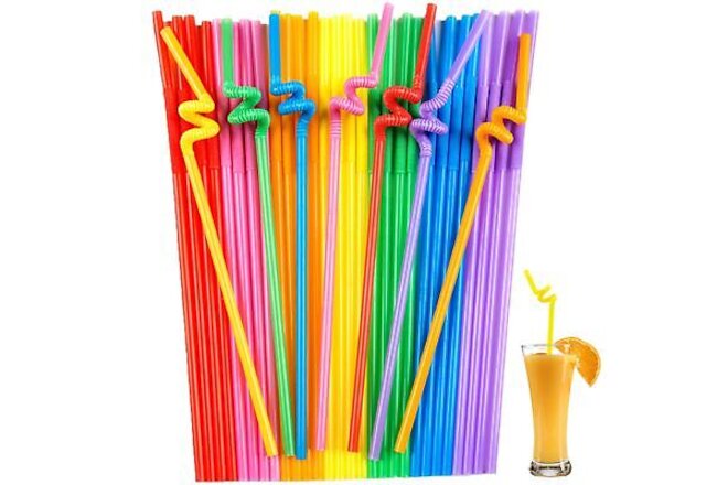 with colorful flexible disposable straws, perfect for cocktails cold smoothie...