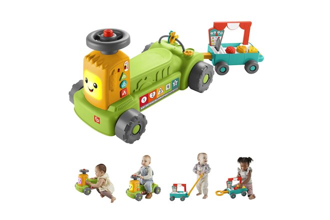 Learn 4-in-1 Farm to Market Tractor Ride-On Learning Toy for Baby & Toddlers