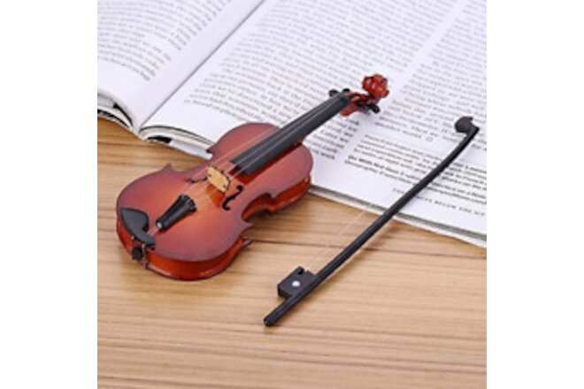 Wooden Mini Violin Model Display, with Bow Stand and Case Musical Ornament Craf
