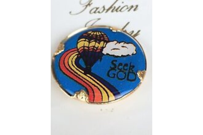 Seek God 1” Pinback Button Hat Pin Lapel Pin VTG Hong Kong New Old Stock