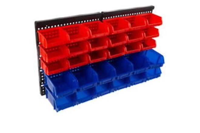Stalwart Wall-Mounted 30-Compartment Garage Storage Bins (Red/Blue)
