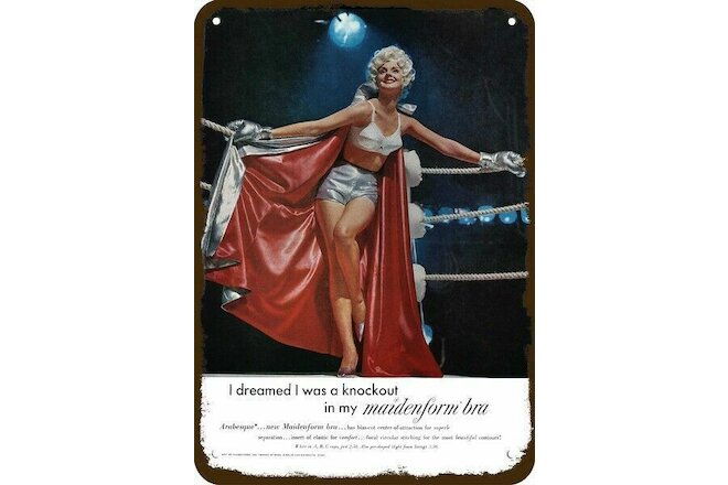 1961 Sexy Boxer Woman in MAIDENFORM BRA Vntg-Look DECORATIVE REPLICA METAL SIGN