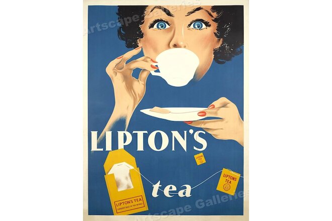 1950s Lipton's Tea Advertising Vintage Style Teabag Poster - 20x28