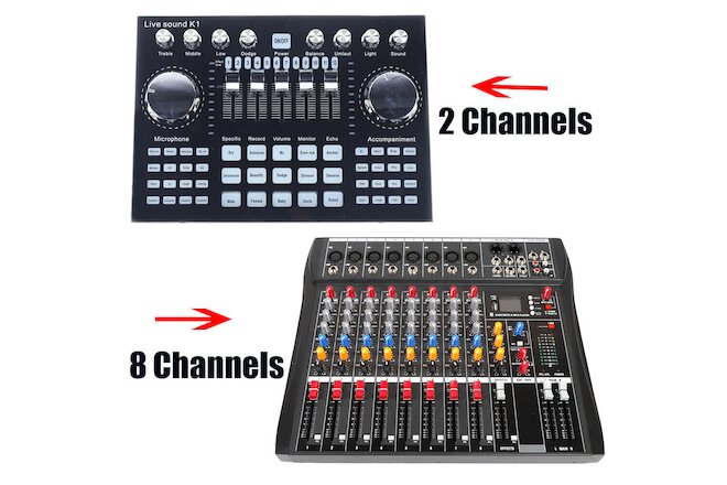 2/8 Channel Bluetooth Live Studio Audio Mixer Mixing Console USB Professional